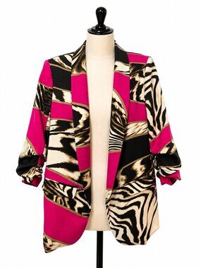 OVI Boutique Hot Pink Animal Print Blazer Ruched Sleeve Size Medium-Worn Once!